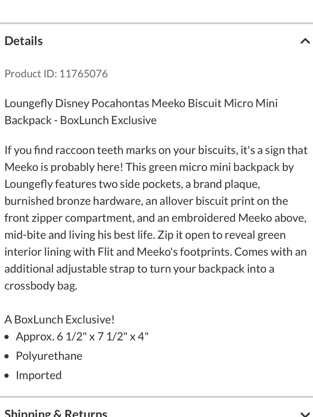 Pocahontas Meeko Micro Mini Backpack - Picture 5 of 5